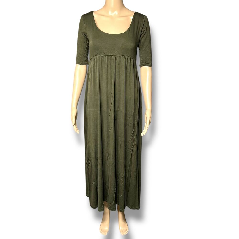 Embrace Womens Maxi Dress Empire Waist Half Sleeve Pullover Green Medium